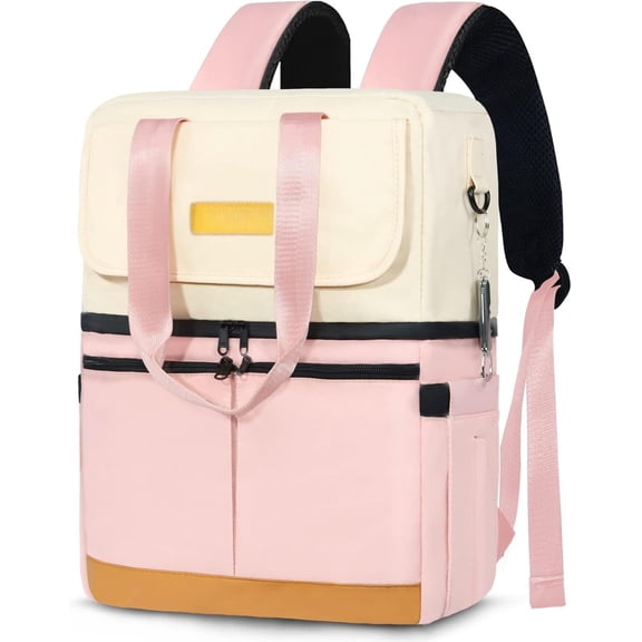 Backpack Cooler with Double Decker & 12 Ice Packs- Keeps 36 Cans Cold for Up to 24 Hours- & Leak Proof Insulated Cooler Backpack- Stylish Cooler Bookbag for Women Travel Work Beach