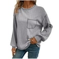 thumbnail image 1 of Timegard Hauts Côtelés pour Femmes Col Rond Manches Longues Bouffantes Blouse Automne Hiver Décontractée Ample Confortable Hauts, 1 of 5