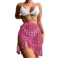 thumbnail image 2 of Women Knitted Sarongs Solid Color Hollow-Out See-Through Tassel Mini Beach Skirts Summer Drawstring Slit Swimsuit Cover-Ups, 2 of 4