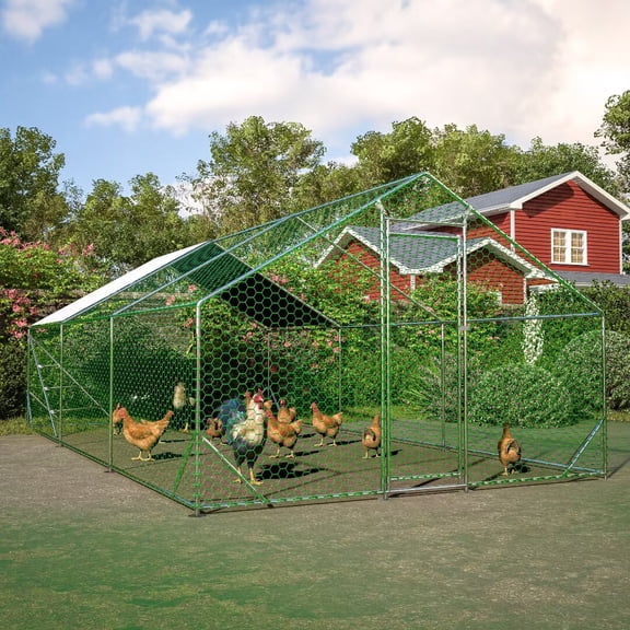 Large Metal Chicken Coop 19.7x9.8x6.6 ft Chicken Cage Hen House Poultry Rabbit Hutch Enclosuse with Waterproof Cover
