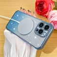 thumbnail image 6 of Magnetic Glitter for iPhone 16 Pro Max [ Compatible with MagSafe ], Luxury Love Heart Pattern Plating Bling Clear Case,Camera Protection Sparkly Slim Soft Back Cover for Women Girls,Blue, 6 of 12