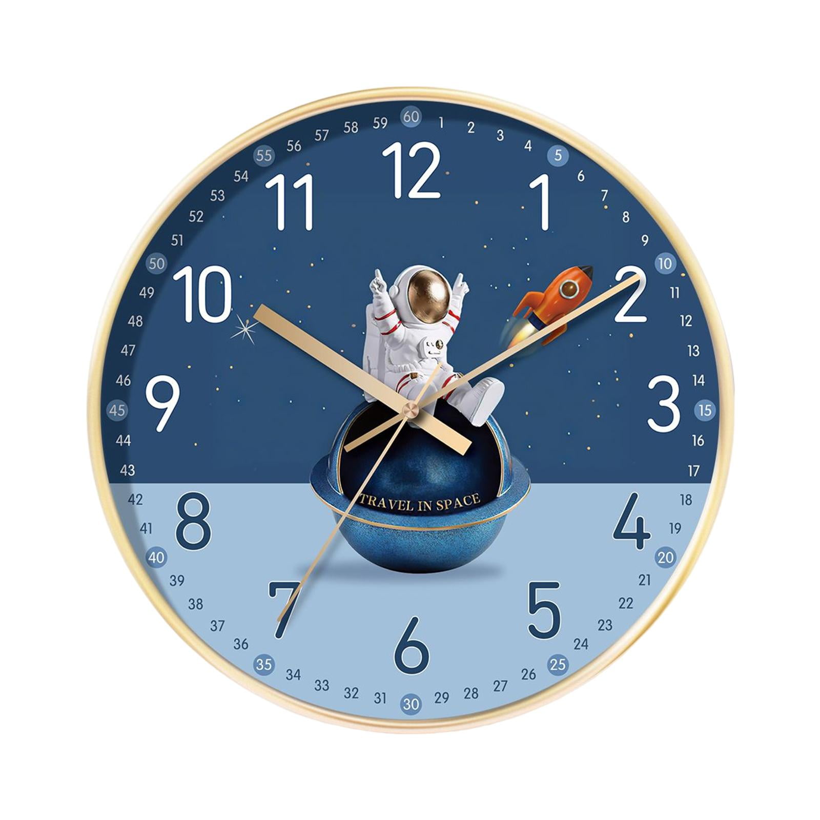 8 Inch Silent Kids Wall Clock, Non Ticking Children Round Wall Clock Space Travel Style Children