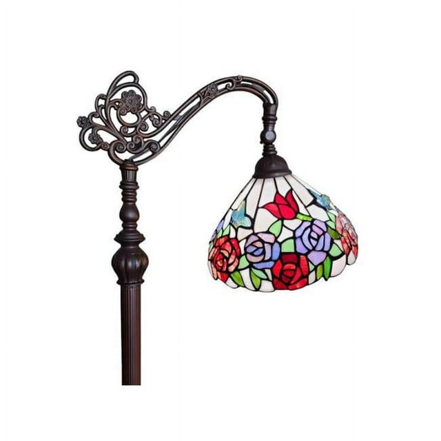 Amora Lighting AM1114FL12B 62 in. Tiffany Style Roses Reading Floor Lamp