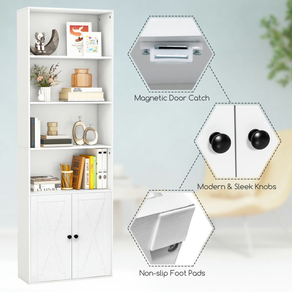 Demi Bonn 71" Freestanding Bookcase with 6 Shelves and 2-Door Cabinet, White