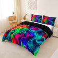thumbnail image 2 of Castle Fairy Neon Swirl Abstract Fluid Bedding,Bright Rainbow Wave Glossy Texture Duvet Cover Full,Purple Green,Black Reversible,3pcs,No Comforter,1 Duvet Cover and 2 Pillowcases, 2 of 5