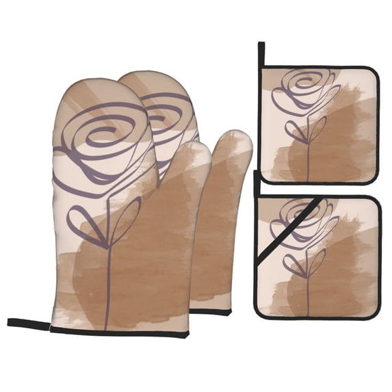 YFYANG Oven Mitts and Pot Holders Sets 4 Pieces, Non-Slip Heat Resistant Bohemian Roses Kitchen Glove Pot Mat for Cooking and Baking