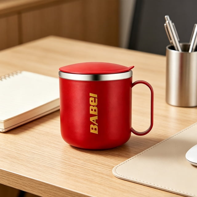 Taza de café aislada de acero inoxidable de 400 ml con tapa y asa, diseño de doble capa, mantiene las bebidas calientes o frías, múltiples colores