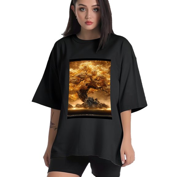 Plus Size Shirt for Women Black Tops for Women Short Sleeves Shirt for Women Golden Tree (3) T Shirt Crewneck Shirt for Women XS