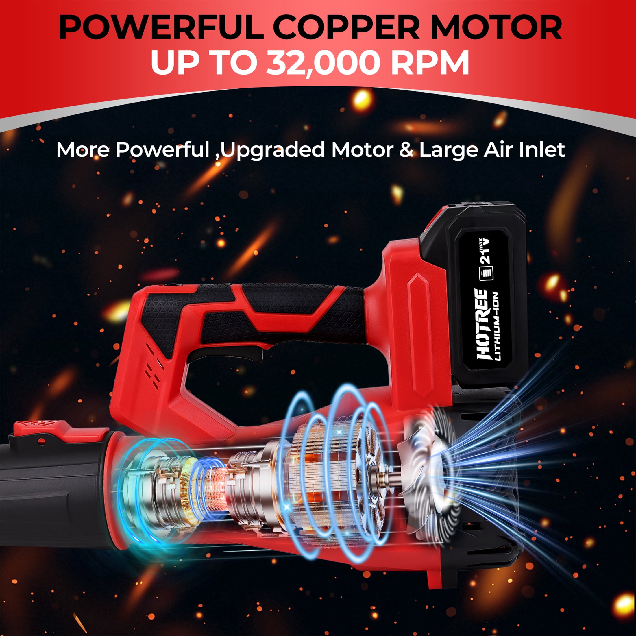 HOTREE Cordless Electric Leaf Blower, 480CFM/160MPH, 6 Speed Mode with 2 Batteries for Lawn, Patio & Dust Cleaning