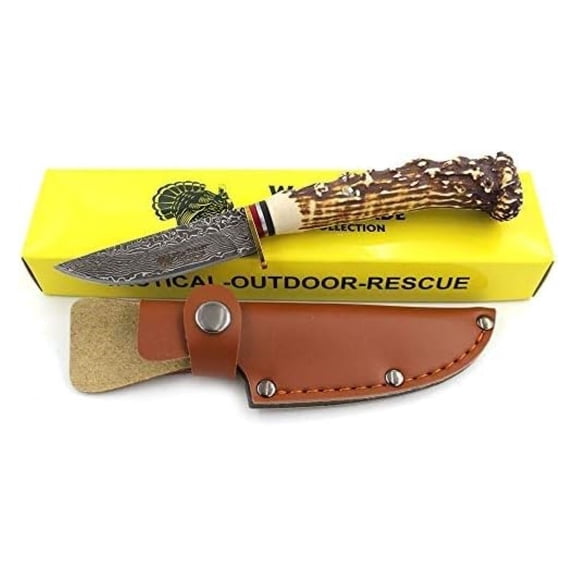 Wild Turkey Handmade Collection Fixed Blade Faux Handle Hunting Knife w/Leather Sheath Included (5106)