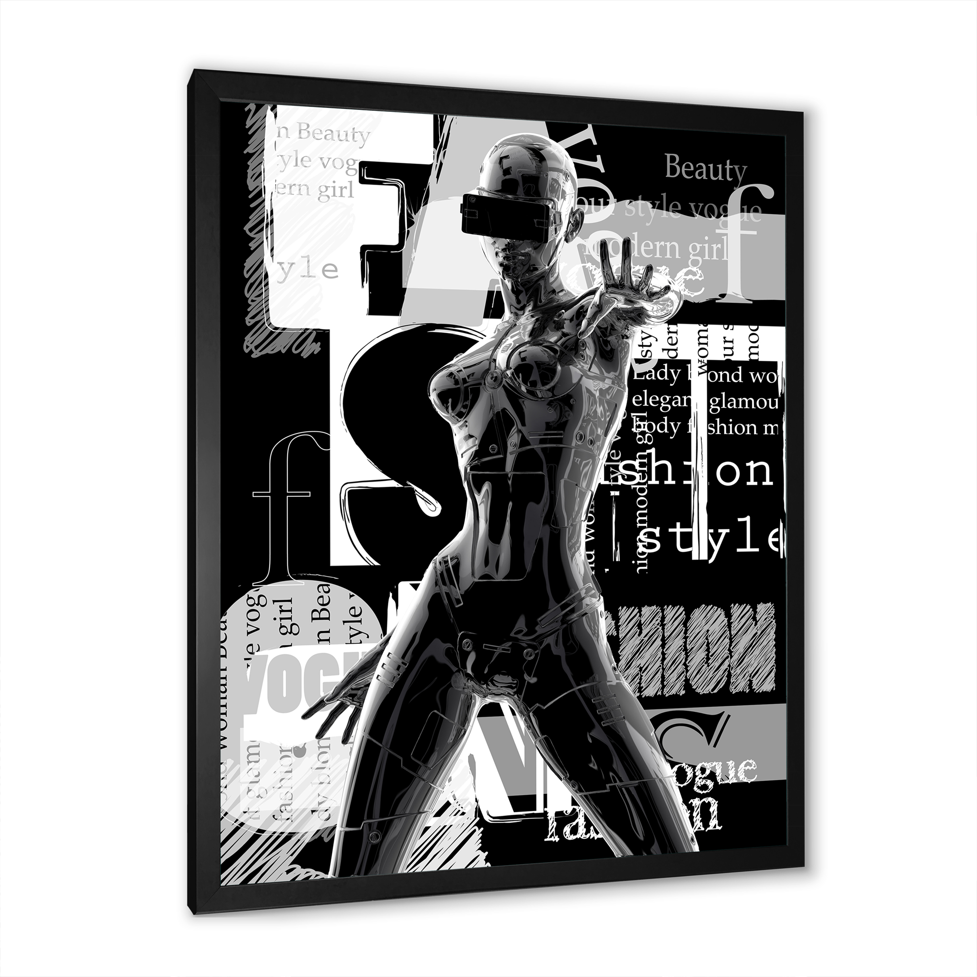Designart 'Black and White Cyborg Body II' Modern Framed Art Print