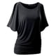 Women's Boat Neck Dolman Top - Short Sleeve Drape T-Shirt, Loose Fit (Black, Large)