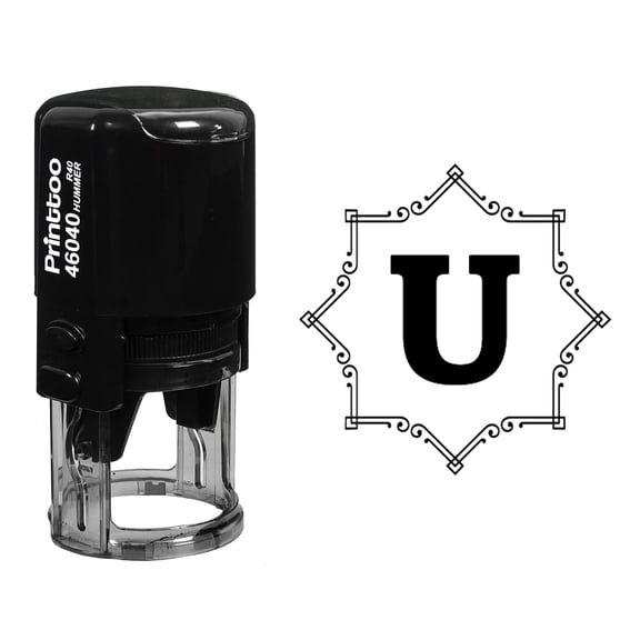 Printtoo Octagon Celtic Swirl Frame U Alphabet Monogram Initial Self Inking Rubber Stamp R-40 Office Stationary