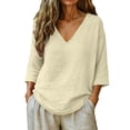 thumbnail image 2 of Women's Casual Three-Quarter Sleeve V-Neck Pullover Top - Relaxed Fit Blouse for Everyday Wear, 2 of 5