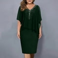 thumbnail image 2 of Laqbezok Women's Plus Size Chiffon Capelet Overlay Bodycon Dress, Elegant V-Neck Party Gown, Rhinestone Embellished Evening Wedding Guest Cocktail Dress, 2 of 5
