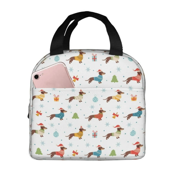 Easygdp winter Snowflake Dachshund Bolsa Térmica Premium - Tela Oxford Impermeable, Gran Capacidad, Bolsillo Frontal, Unisex para Trabajo, Escuela, Actividades al Aire Libre y Picnics