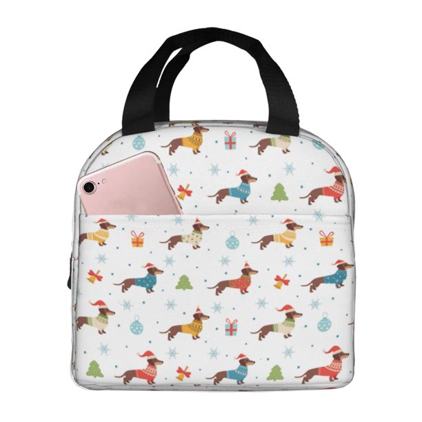 Easygdp winter Snowflake Dachshund Bolsa Térmica Premium - Tela Oxford Impermeable, Gran Capacidad, Bolsillo Frontal, Unisex para Trabajo, Escuela, Actividades al Aire Libre y Picnics