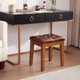 thumbnail image 2 of Upholstered Ottoman Stool with Padded Seat, Tufted Vanity Stool with Solid Wood Legs, Accent Stool, Faux Leather Retro Brown, 2 of 6