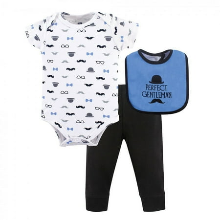 UPC: 0660168531565 | Hudson Baby Infant Boy Cotton Bodysuit  Pant and Bib Set  Perfect Gentlemen  0-3 Months