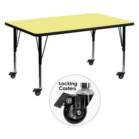 Thermally Fused Laminate (Flash Furniture Mobile 30''W x 60''L Rectangular Activity Table with Yellow Thermal Fused Laminate Top and Height Adjustable Preschool)