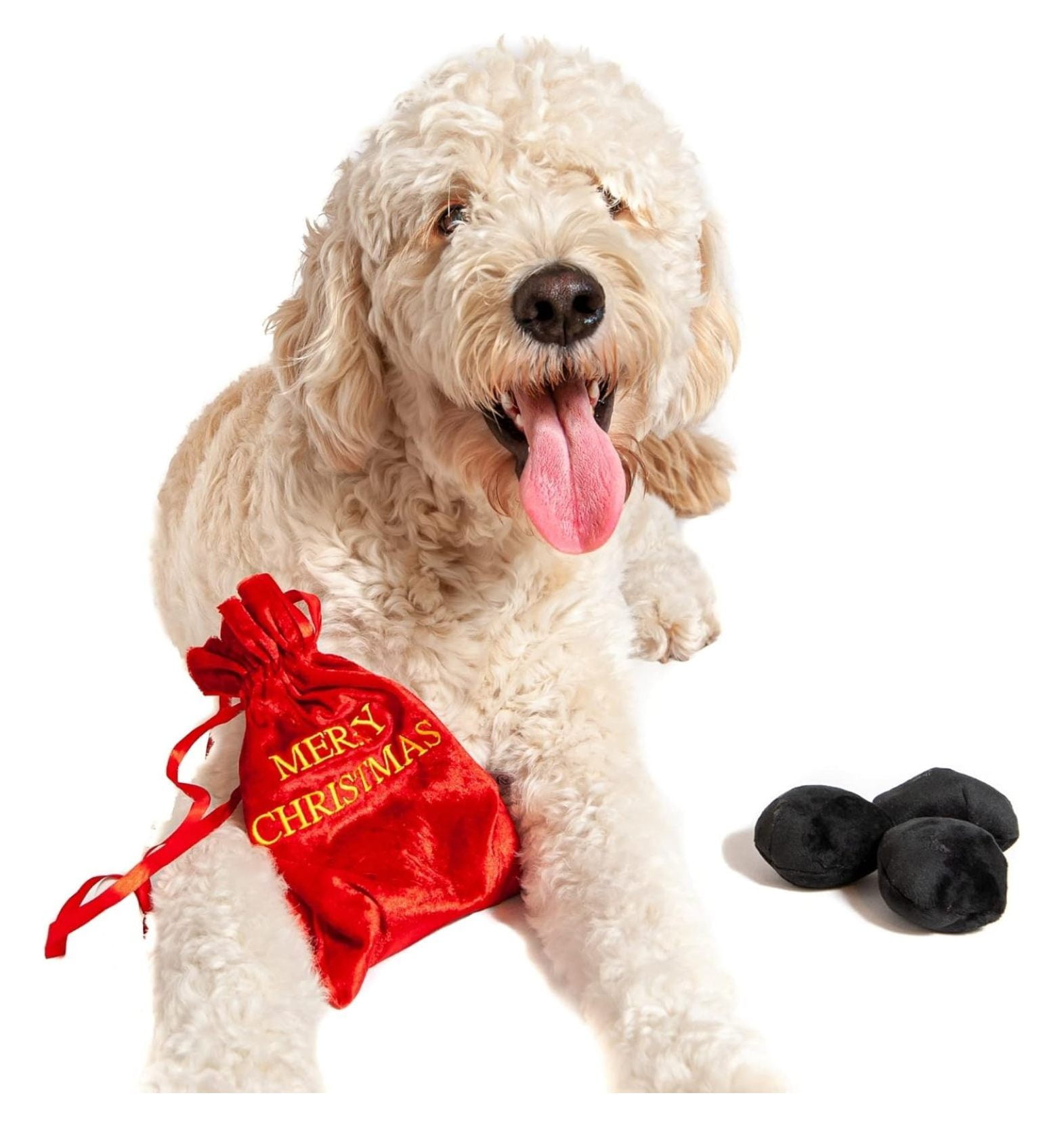 Bag of Coal Plush Christmas Dog Toy - 3"- Squeaky Interactive Pet Present