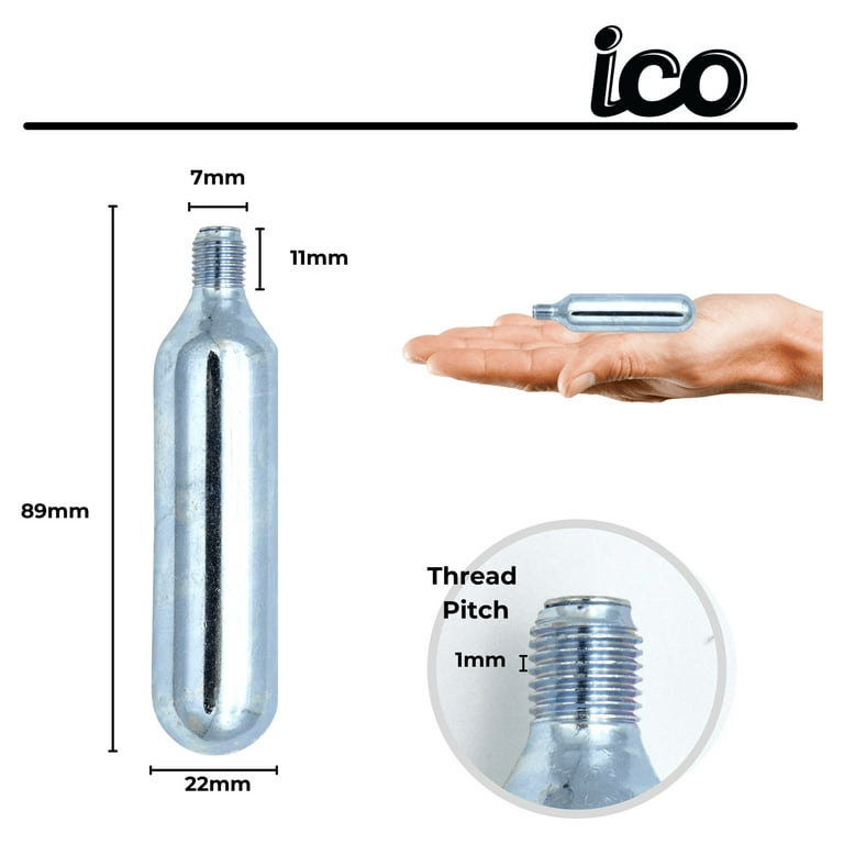 ICO 16g CO2 Cartridges Threaded for Use With CO2 Bike Pump for Tire Repair  for Mountain & Road Bikes, Food Grade for Beer, 10 Pack 