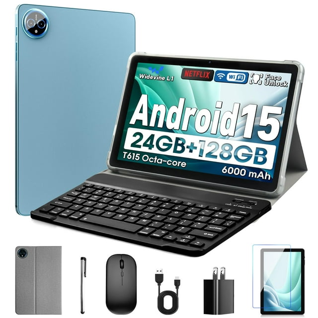 Aobante Tablette 10 Pouces, Android 15 avec 24 Go de RAM + 128 Go de ROM (Extension 1 To), Octa-Core, Écran Tactile IPS HD 1280x800, 5 MP+8 MP du