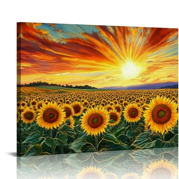 Patifu Sunflower Wall Art - Sunflower Pictures Bathroom Decor, Sunflower Wall Decor for Kitchen, Vintage Wilderness Sunflower Painting Wall Decor Canvas Ready To Hang 20x16in