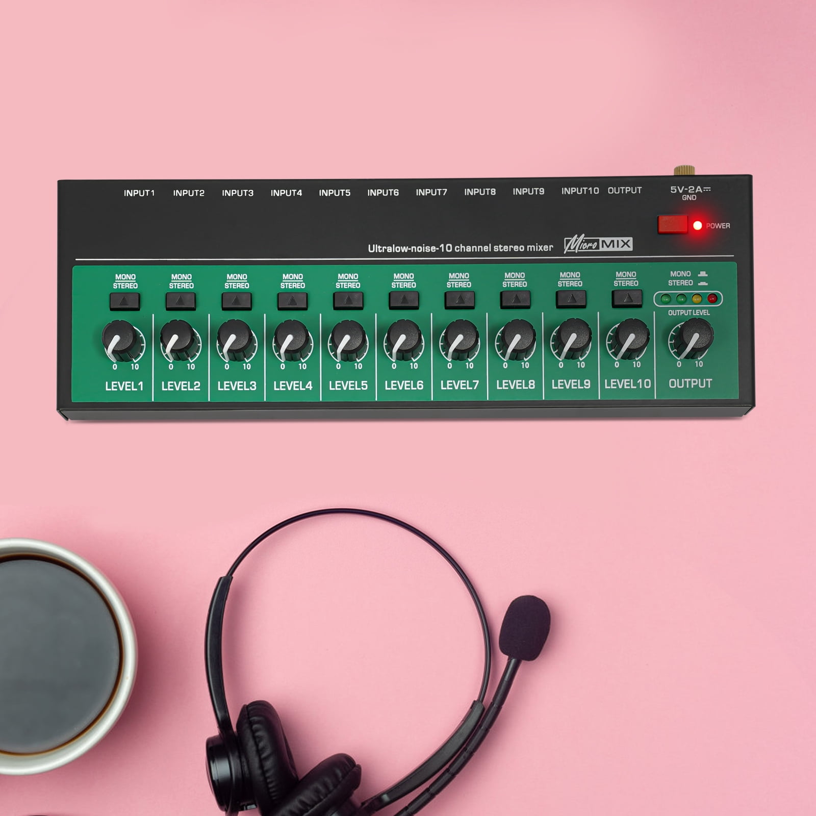 10-Channel Audio Mixer with Bluetooth Connectivity, Three-Band Equalizer, Multiple Music Modes, and Built-in Analog Effects for Sound Control