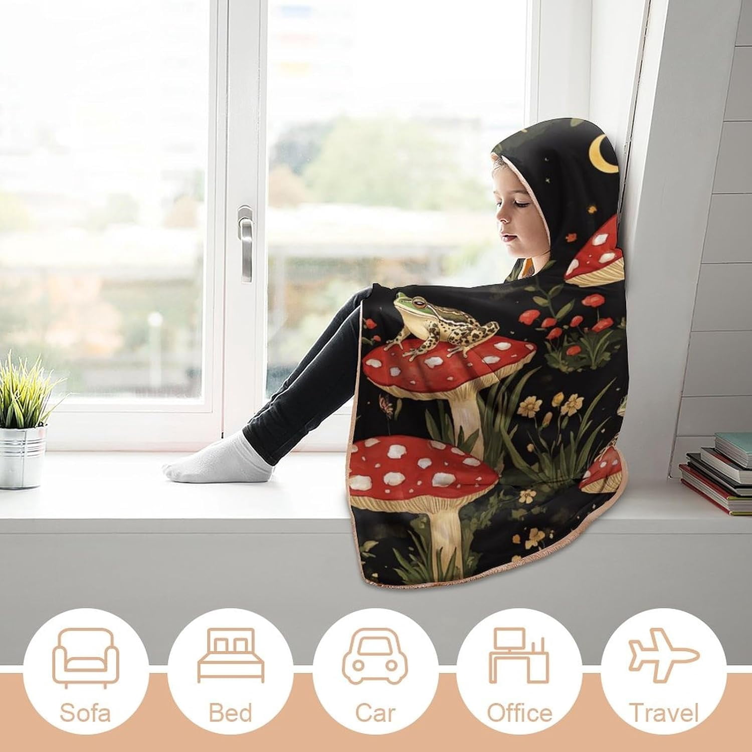 Toad Frog Butterfly Mushroom Floral Hooded Blanket Fashion Hoodie Cloak Cape Wearable Throw Blankets Gift