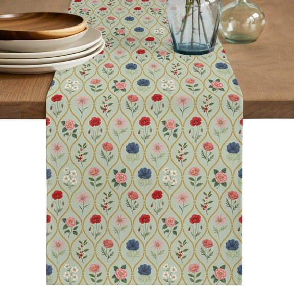 Table Runners 72 Inches Long Dress Scarves, Rustic Floral Farmhouse Kitchen/Dining Table Decor Table Runner, Coffee Tablerunners, Sage Green Farmhouse Wildflowers Vintage 13x72 Inch