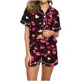 thumbnail image 2 of Valentine's Pajamas for Women Love Printed Lapel Pocket Short Sleeved Top+Shorts Pajama Sets, 2 of 5