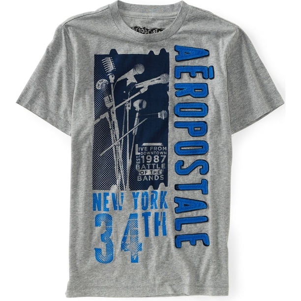 Aeropostale New York 34th Graphic playera para hombre, gris, pequeña