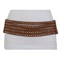thumbnail image 6 of Women Elastic Strap Brown Faux Leather Belt Silver Studs Spikes S M, 6 of 8