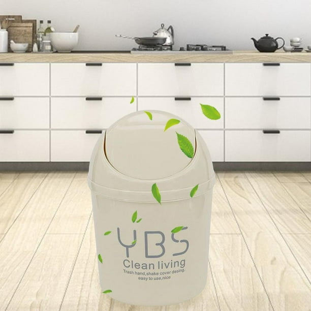 Organizador De Almacenamiento Mini cubo de basura para el hogar, cesto de basura, mesa, basurero, columpio con tapa (blanco) Wdftyju Libre de BPA