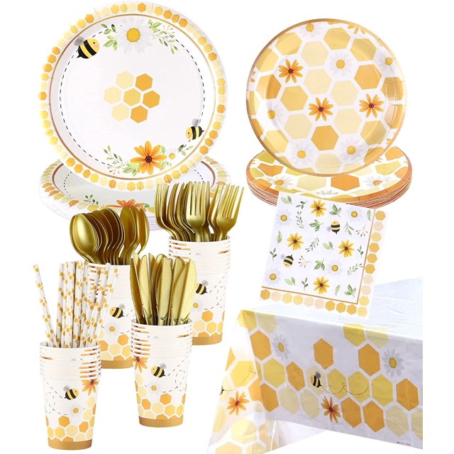 Décorations de Fête Abeille - pour 16 Personnes - Assiettes et Serviettes, Gobelets, Décorations d'Anniversaire Abeille, Décorations de Baby Shower Abeille, Révélation de Genre Abeille Amusante