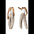 thumbnail image 3 of Pantalones de Verano para Mujer, Estilo Palazzo, Holgados, de Cintura Alta, Estampados, para Vacaciones en la Playa Caqui XL, 3 of 8