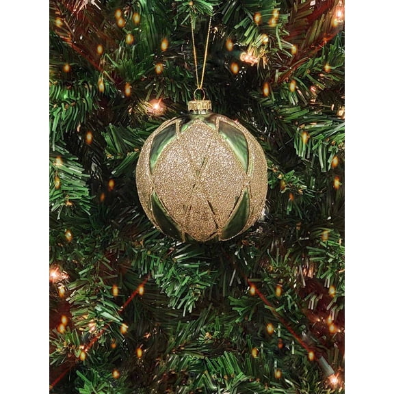 Wizardi Glass Christmas Ornament Emerald Twist Ball F07M7-23(LH76-23107)