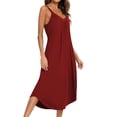 thumbnail image 4 of ZXSXSY Women Solid Color Nightgown Pleated Spaghetti Strap Curved Hem Midi Dress, 4 of 7