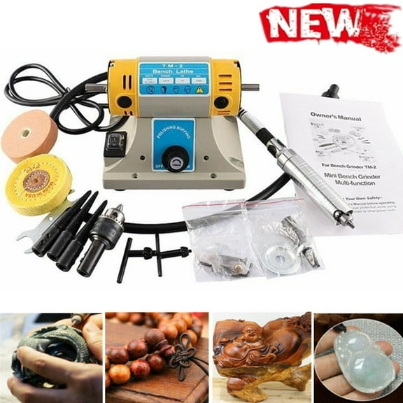 TOPCHANCES TM-2 Jewelry Rock Polishing Buffer Machine Bench Lathe Polisher Kits Rock Tumbler Gem Tools Grinder 200W