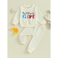 thumbnail image 2 of Arvbitana Toddler Baby Girls Pants Set Long Sleeve Letter Print Sweatshirt + Jogger Pants 2Pcs Fall Outfits Infant Casual Sweatsuit 6M 12M 18M 24M 3T, 2 of 9