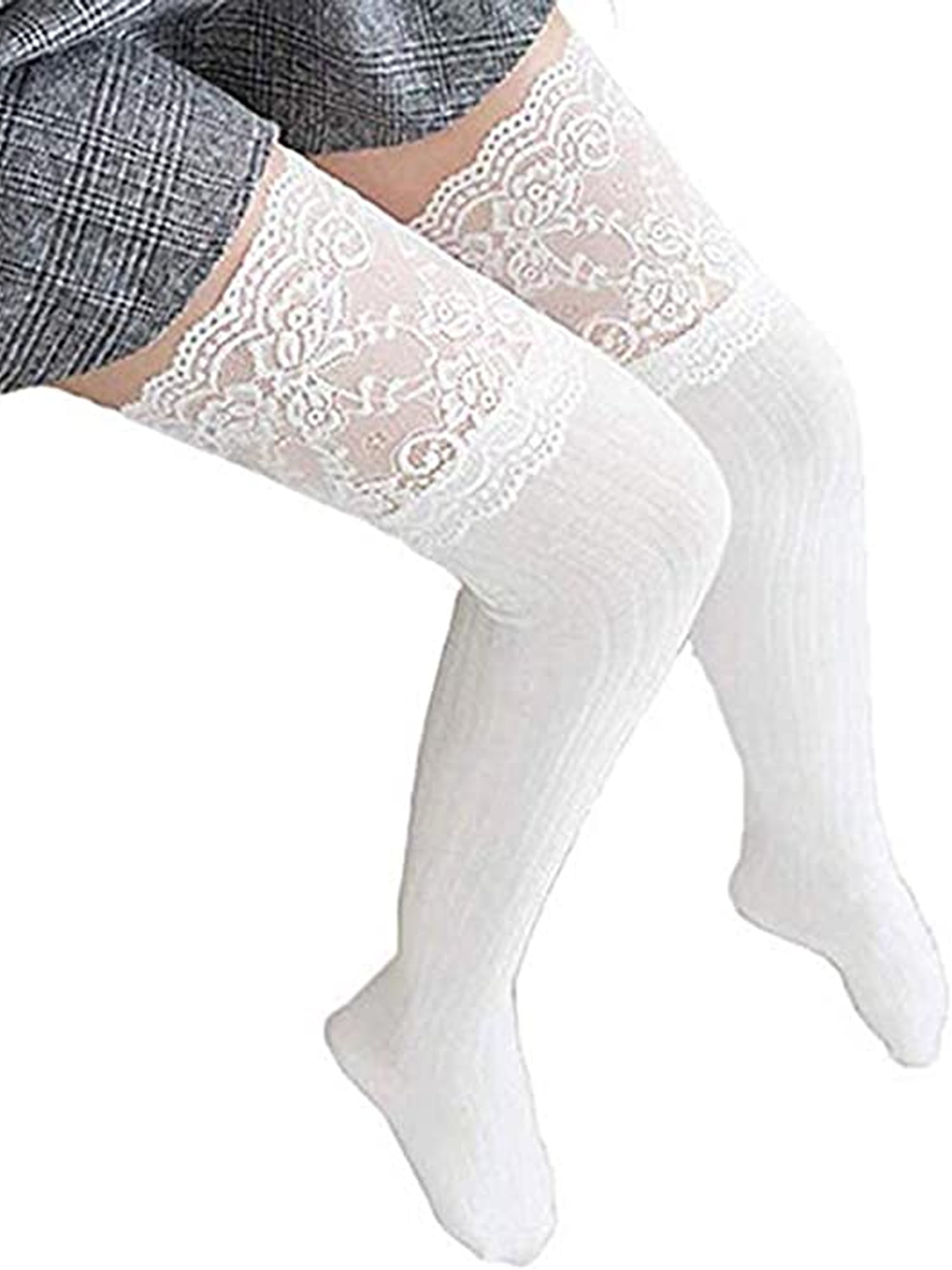Womens Lace Over the Knee Socks Thigh High Long Cotton Stockings Winter Warmers 