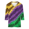 thumbnail image 4 of Cheap Mardi Gras Shirts for Women Bling Glitter Blouse Fashion Printed Tops Color Blocking Shirt Casual 3/4 Sleeve Shirt Top, 4 of 4