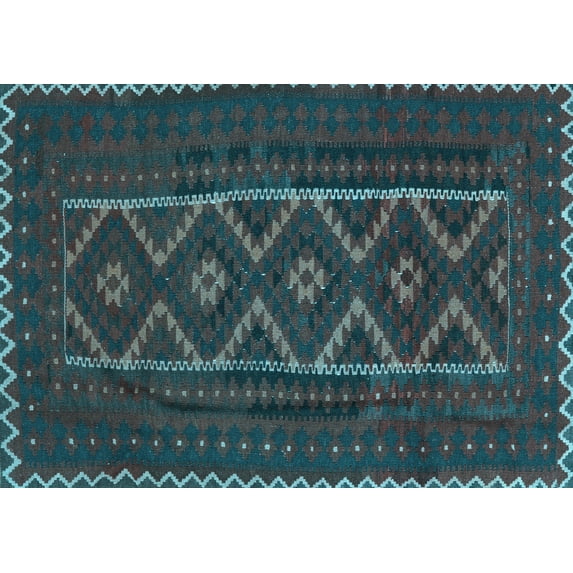 Ahgly Company Indoor Rectangle Southwestern Light Blue Country Area Rugs, 2' x 5'