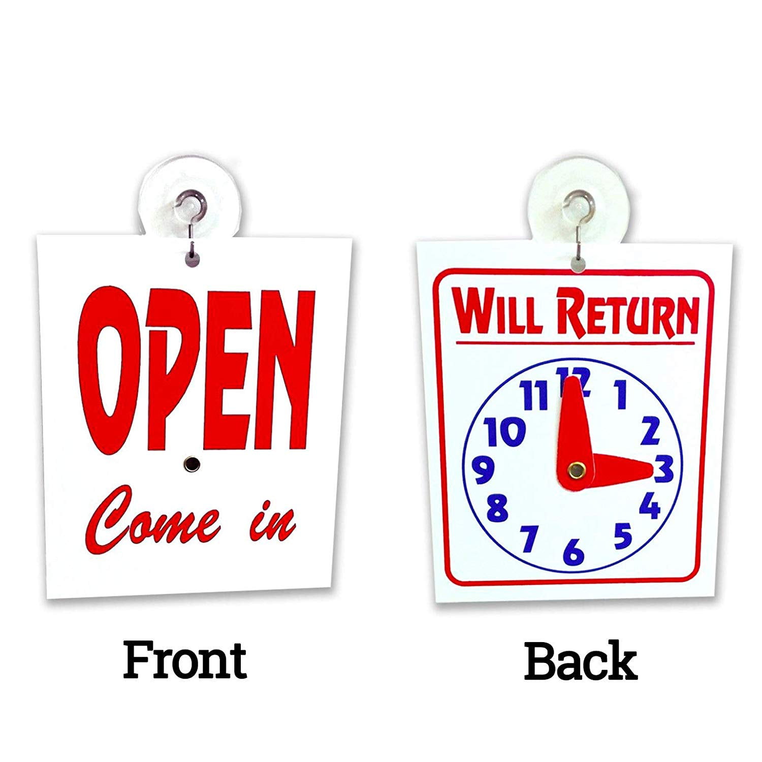 2 Pack Double SidedWill Return Clock andOpen Come in Sign with Adjustable Clock Hands & Suction Cup