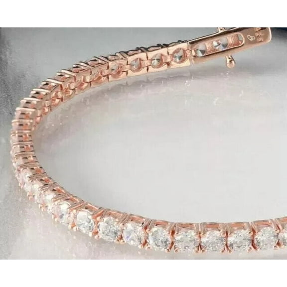 Round Cut Diamond 7.5" Tennis Women's Bracelet 14K Rose Gold Plated