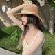 thumbnail image 5 of Sombrero de paja para mujer, circunferencia de 56-58 cm, parasol de verano, protector solar, sombrero de ala grande con perlas para playa, 5 of 6