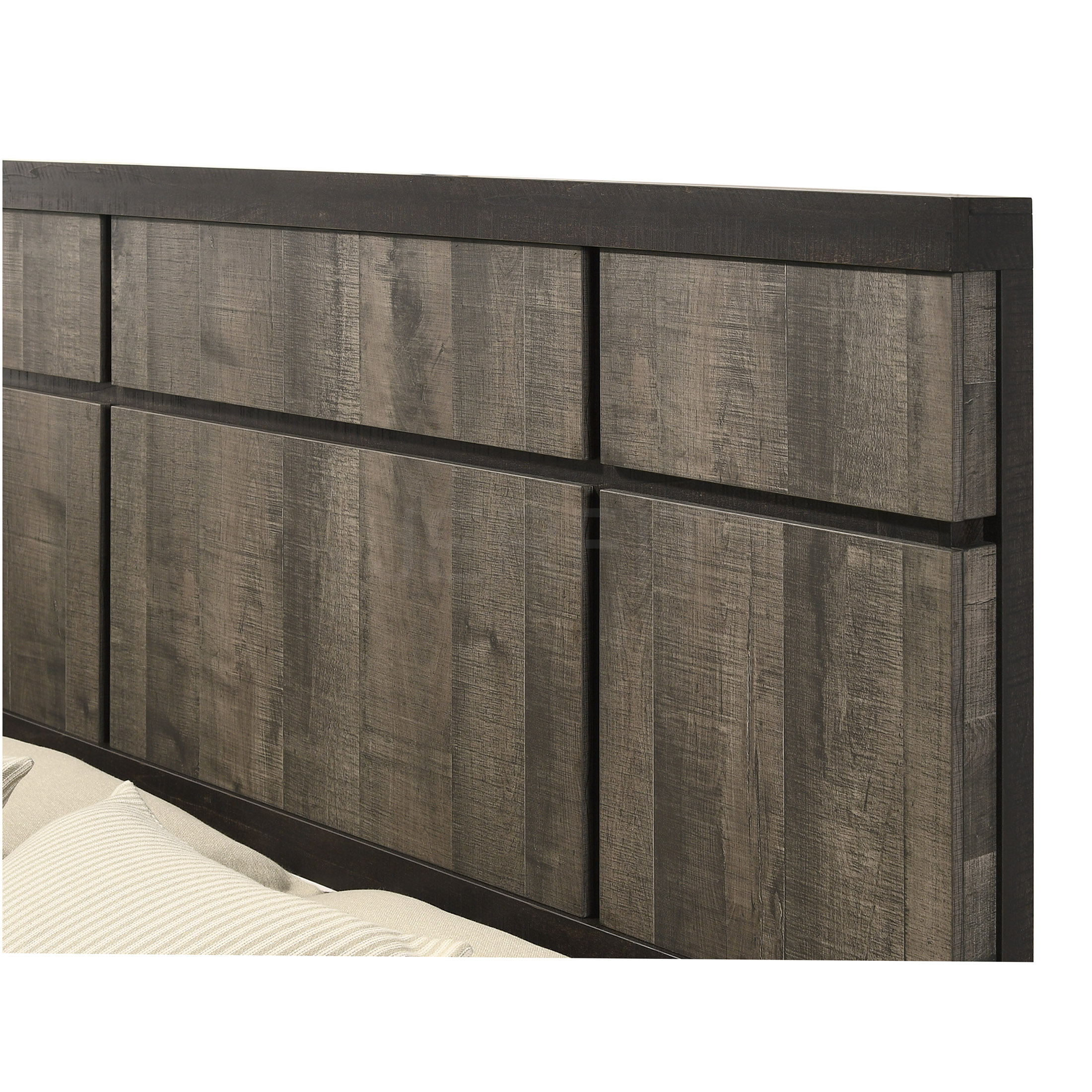 JERFIT Contemporary King Size Bed Frame with Panel Headboard, Modern Wood Platform Bed with Ebony Gray Finish, No Box Spring Needed