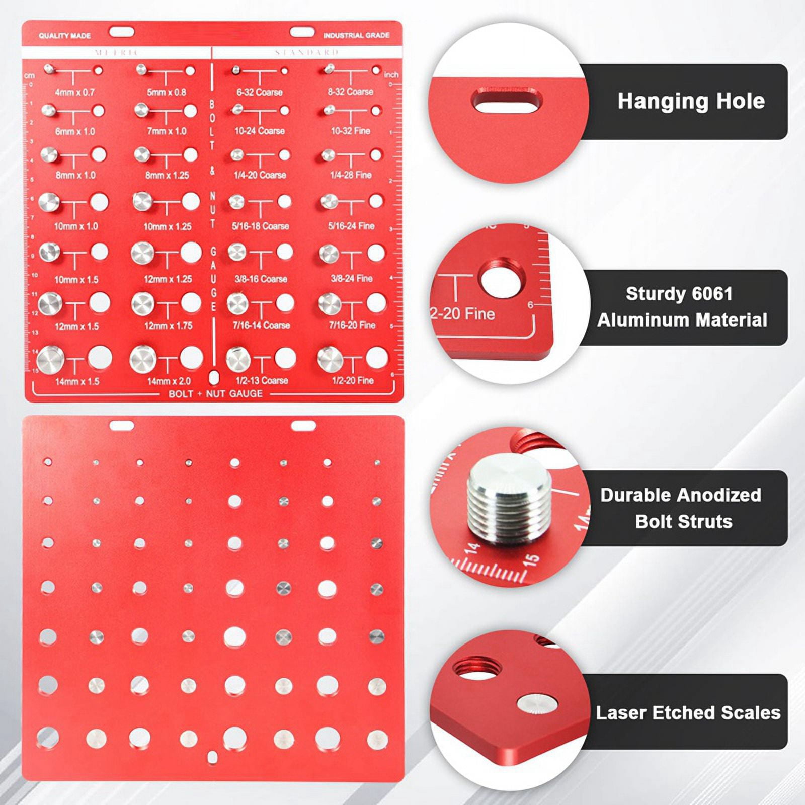 28 , Nut and Bolt , Bolt Size , Standard Ruler with Inches and Centimeters on Both Sides