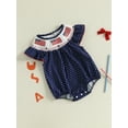 thumbnail image 4 of 4th Of July Baby Girl Outfit Newborn Smocked Bubble Romper Infant USA Flag Bodysuit Top Summer Patriotic Clothes, 4 of 9